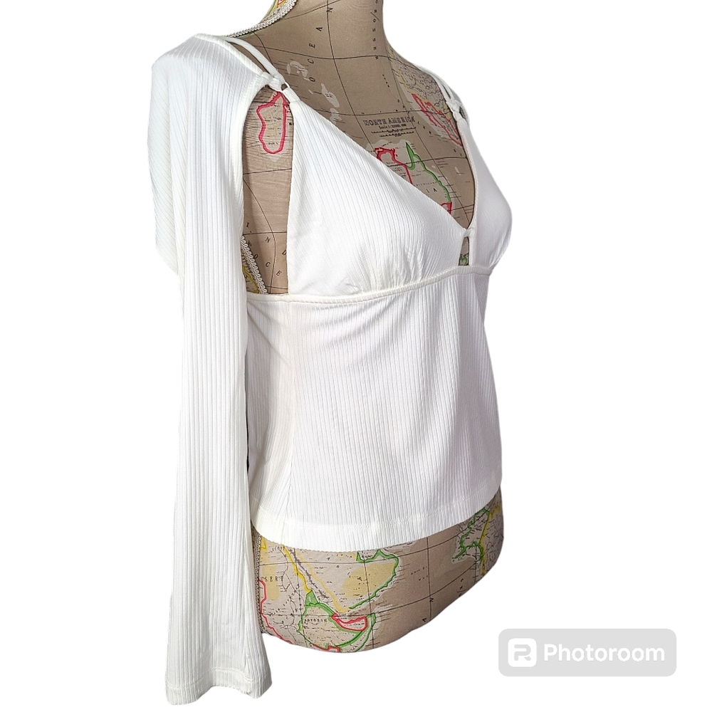 Jonathan Simkhai Dakota Size Medium White Ribbed Cut Out Blouse NWT Coastal Chic - Picture 4 of 13